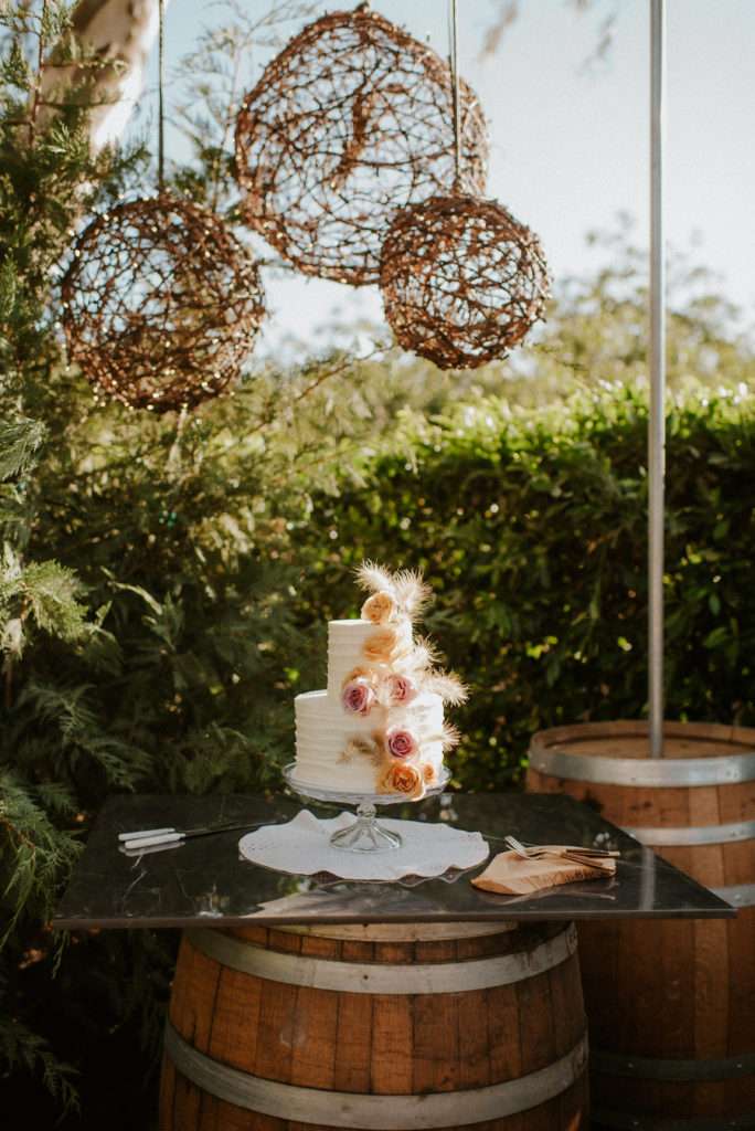 wedding cake reception backyard boho fresh flowers modesto photographer